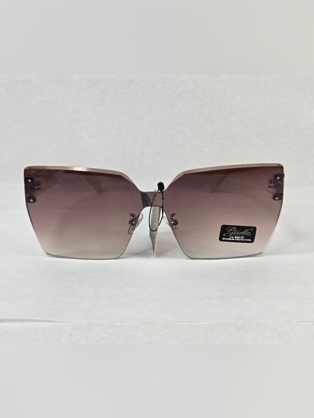 Giselle Rimless Butterfly Sunglasses NWT Gradient Smokey Brown Lens Cream Gold - Picture 1 of 11